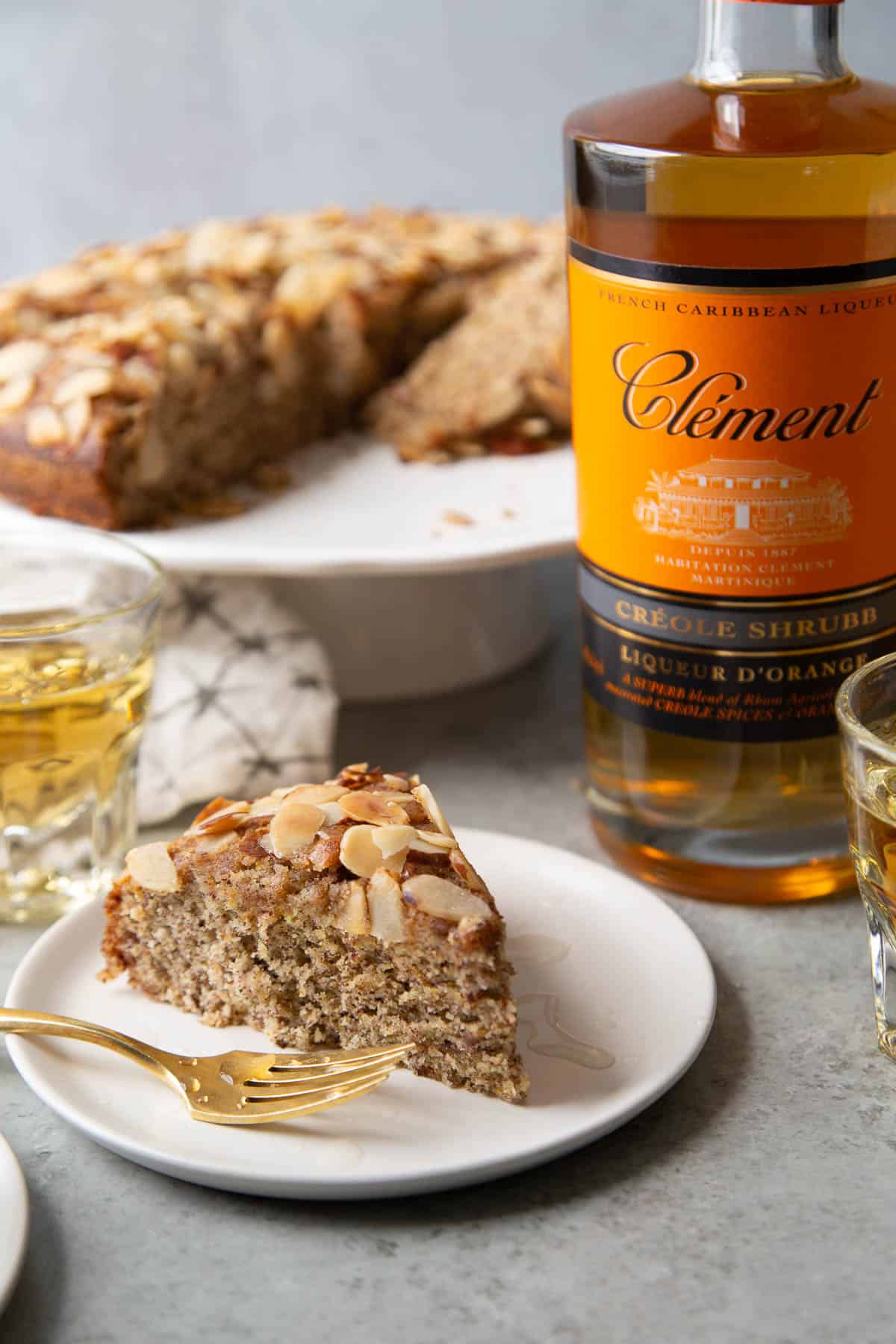 orange almond cake made with Clement creole shrubb orange liqueur