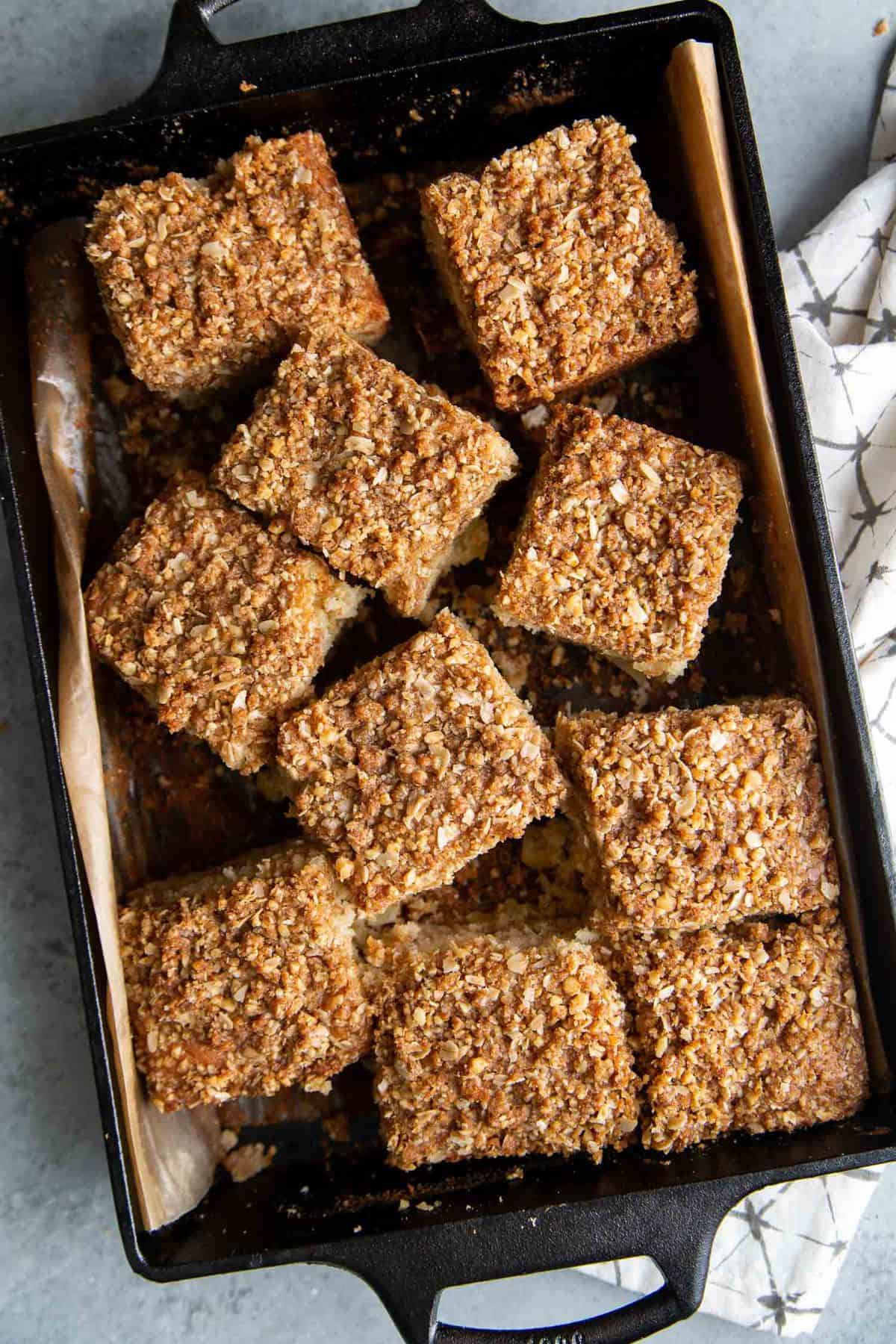 apple coffee cake baked in lodge cast iron bakeware