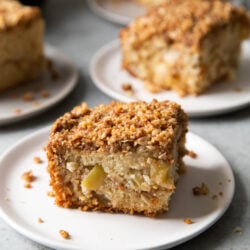 apple coffee cake slice with crumble topping