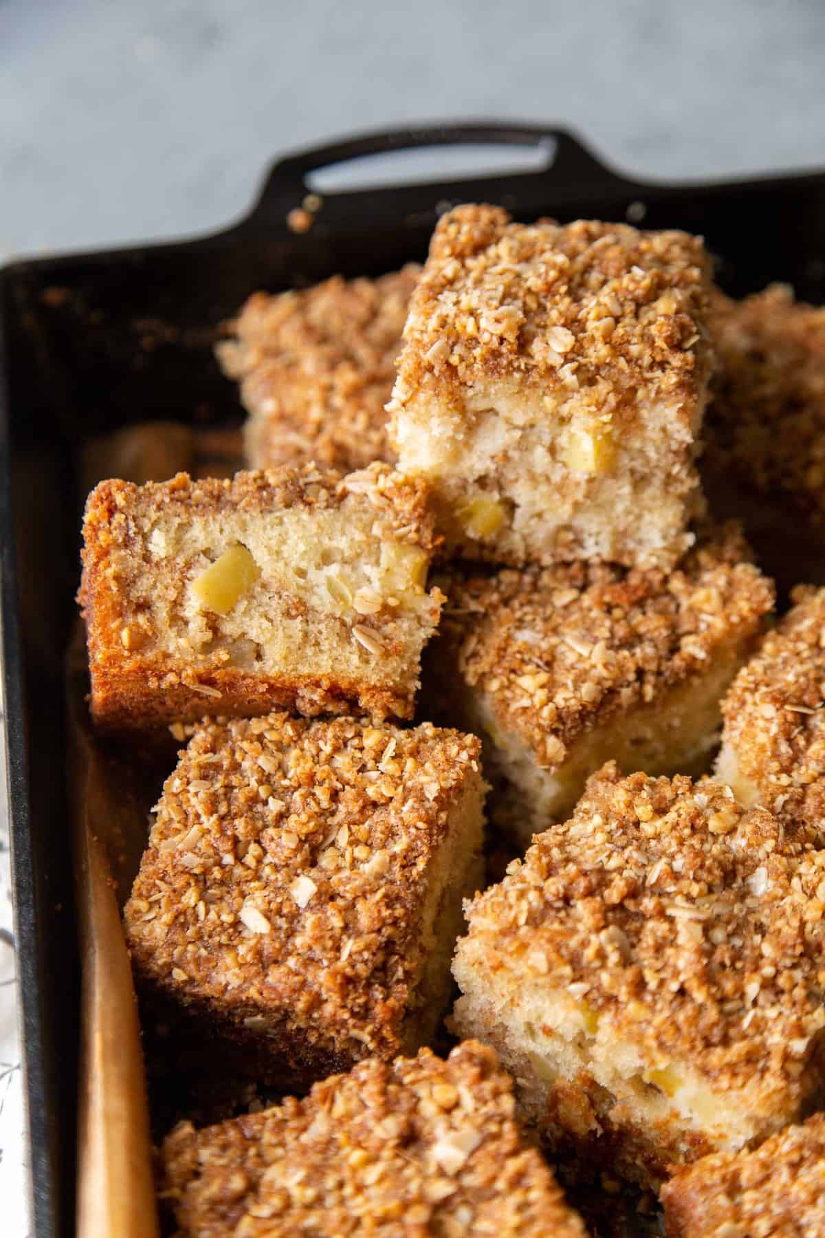 apple coffee cake baked in lodge cast iron