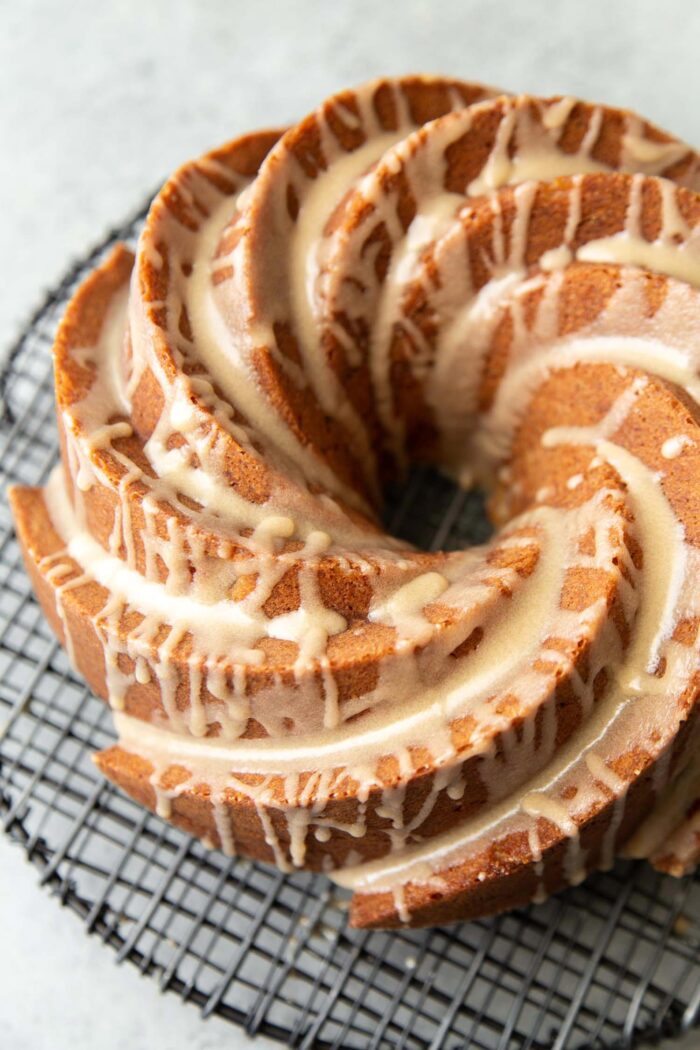 banana bundt cake with brown sugar glaze