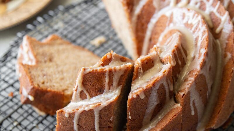 banana bundt cake with brown sugar glaze