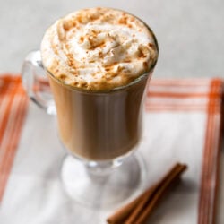 homemade cinnamon dolce latte with whipped cream.