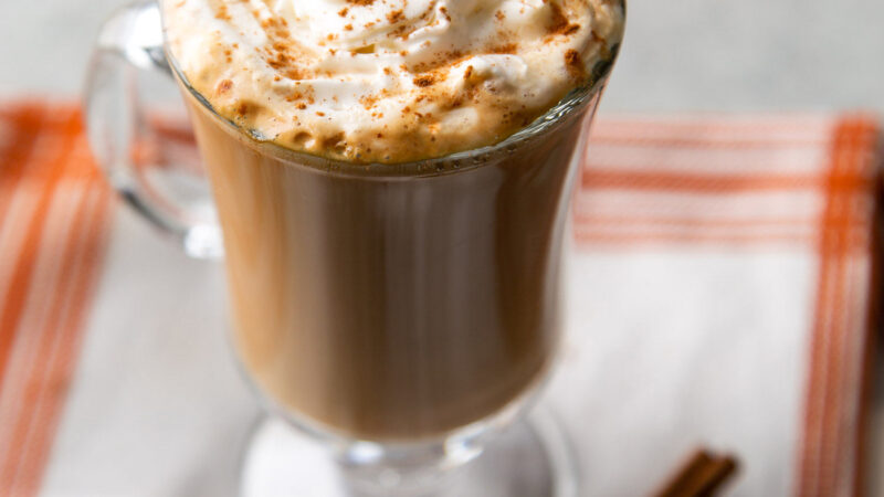 homemade cinnamon dolce latte with whipped cream.