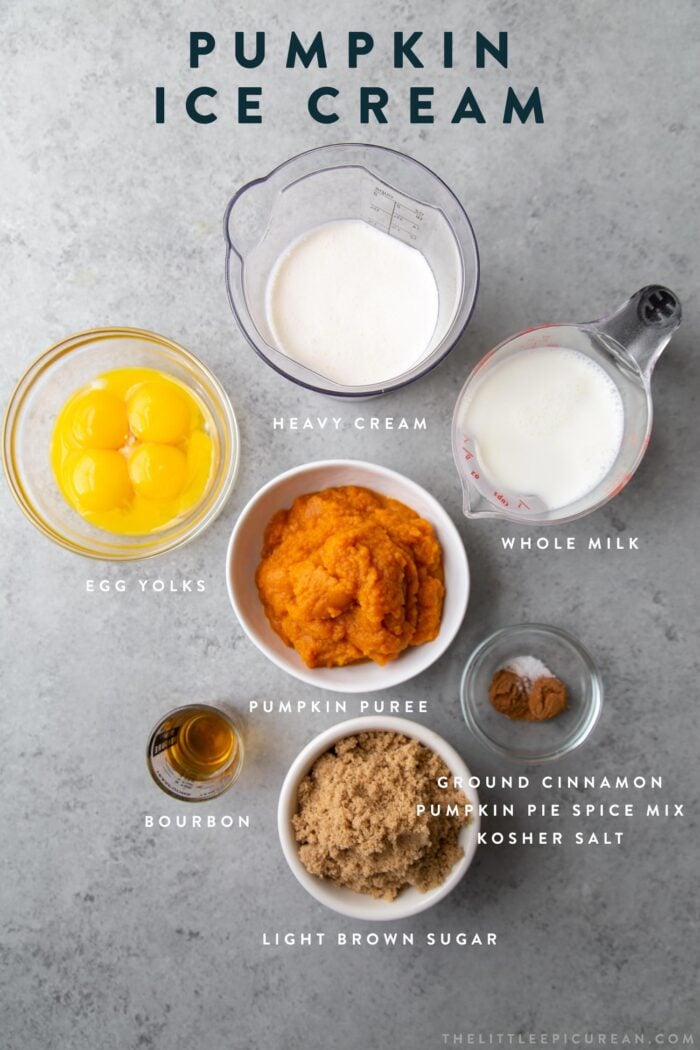 Ingredients needed for homemade pumpkin ice cream