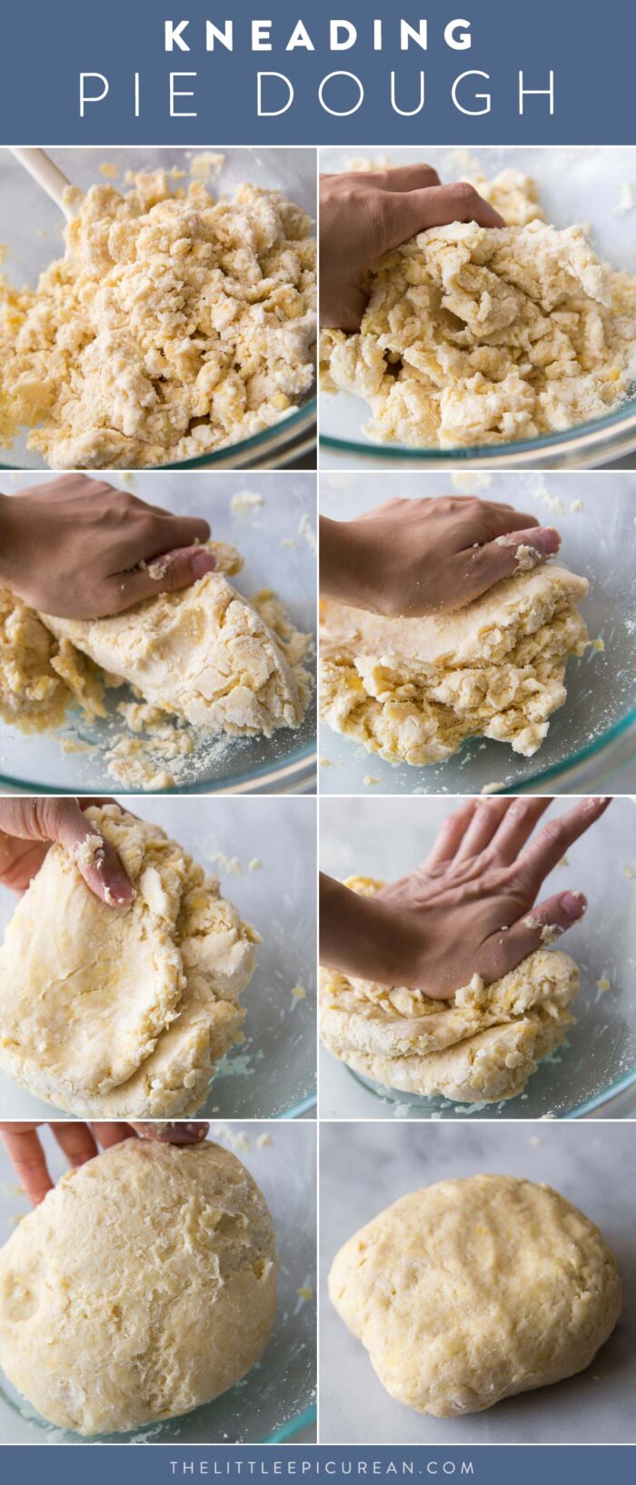 step by step how to knead together pie dough.