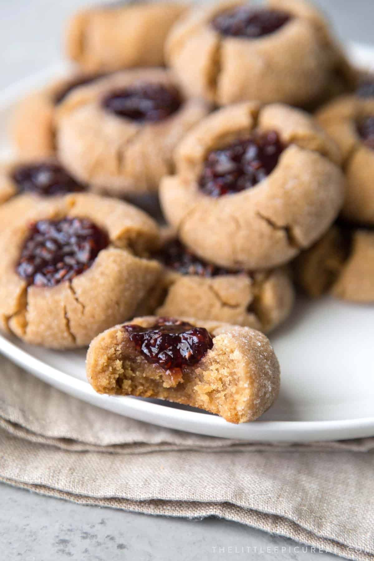 interior of peanut butter thumbprint cookies.