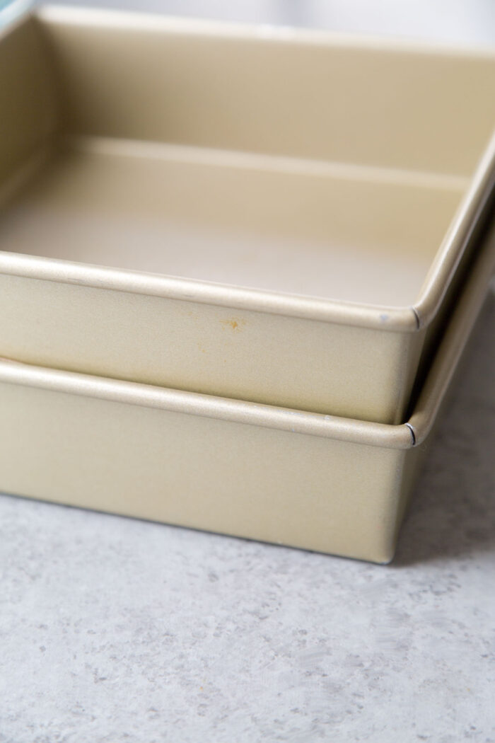 stack two 8-inch pans on top of each other for even rice krispies treats.