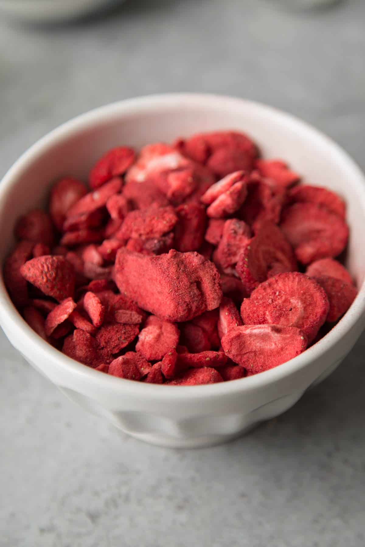 freeze dried strawberries in bowl.