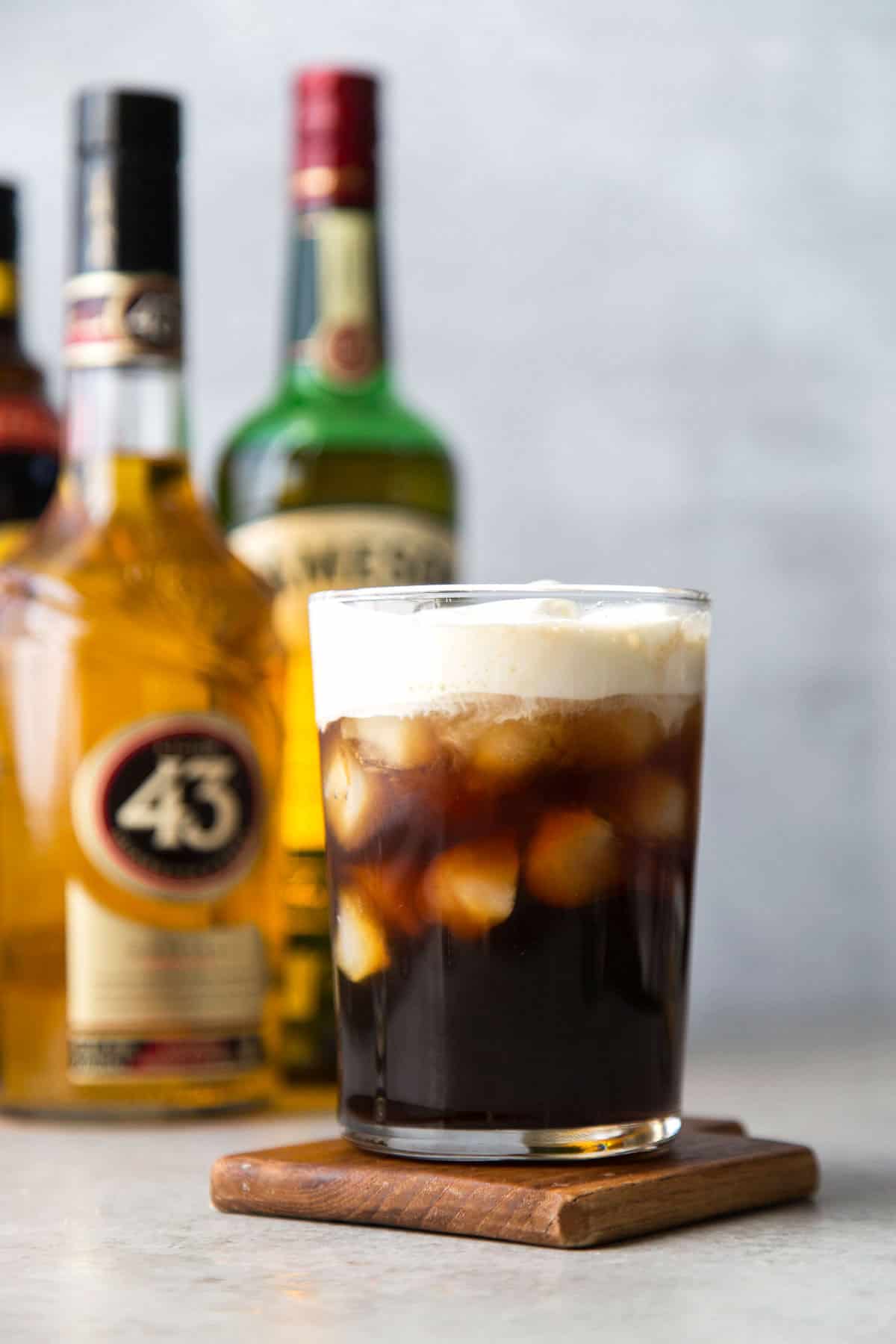 Iced coffee cocktail with Irish whiskey and Licor 43.