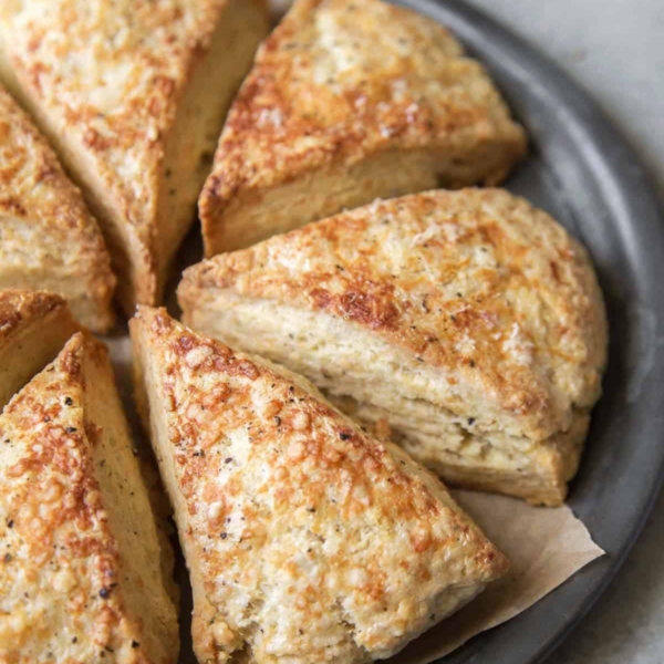 close up of savory cheese scones.