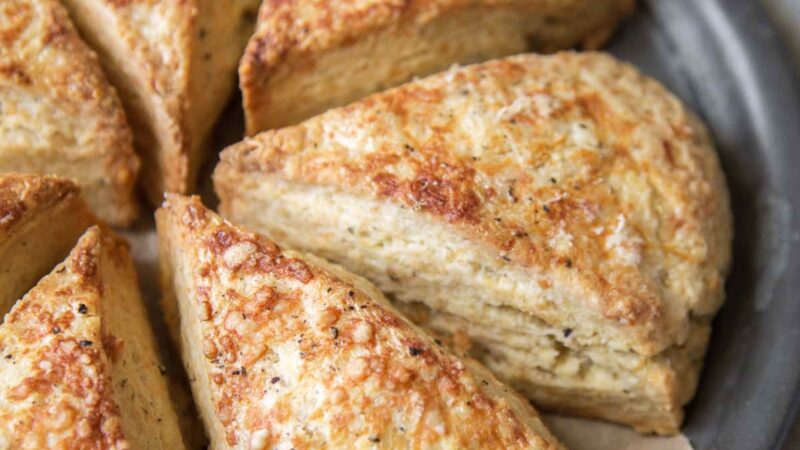 close up of savory cheese scones.