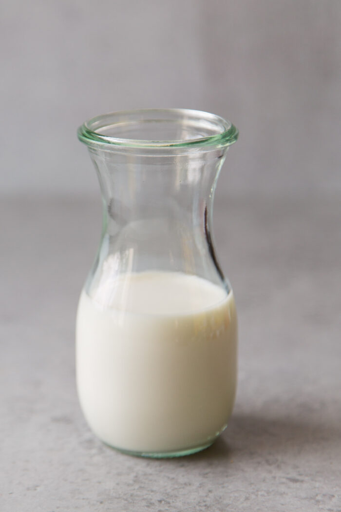 sweet milk mixture in glass container.