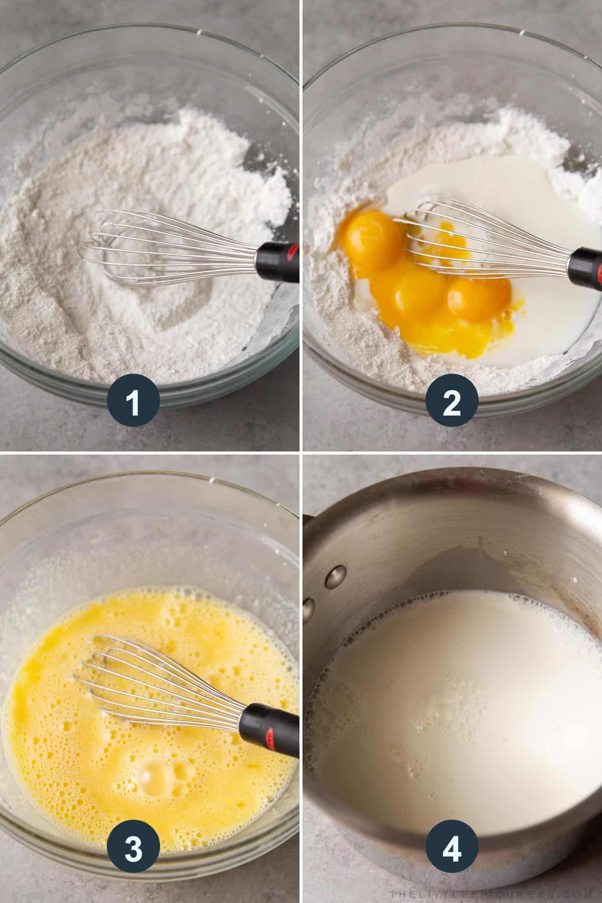 first four steps to mixing together pastry cream.