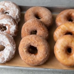 variations of buttermilk doughnuts include powdered sugar, cinnamon sugar, and glazed version.