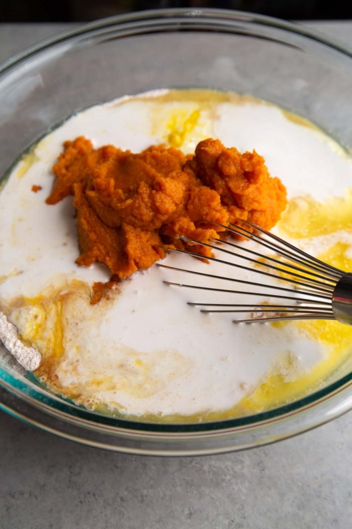 add wet ingredients to dry ingredients.