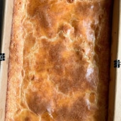 gooey butter cake in baking pan.