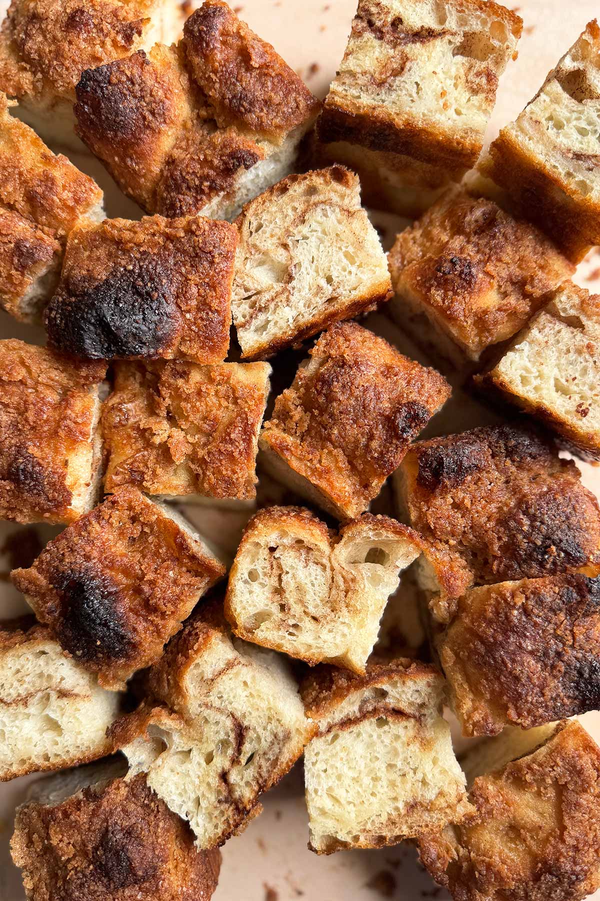sliced servings of cinnamon roll focaccia bread.