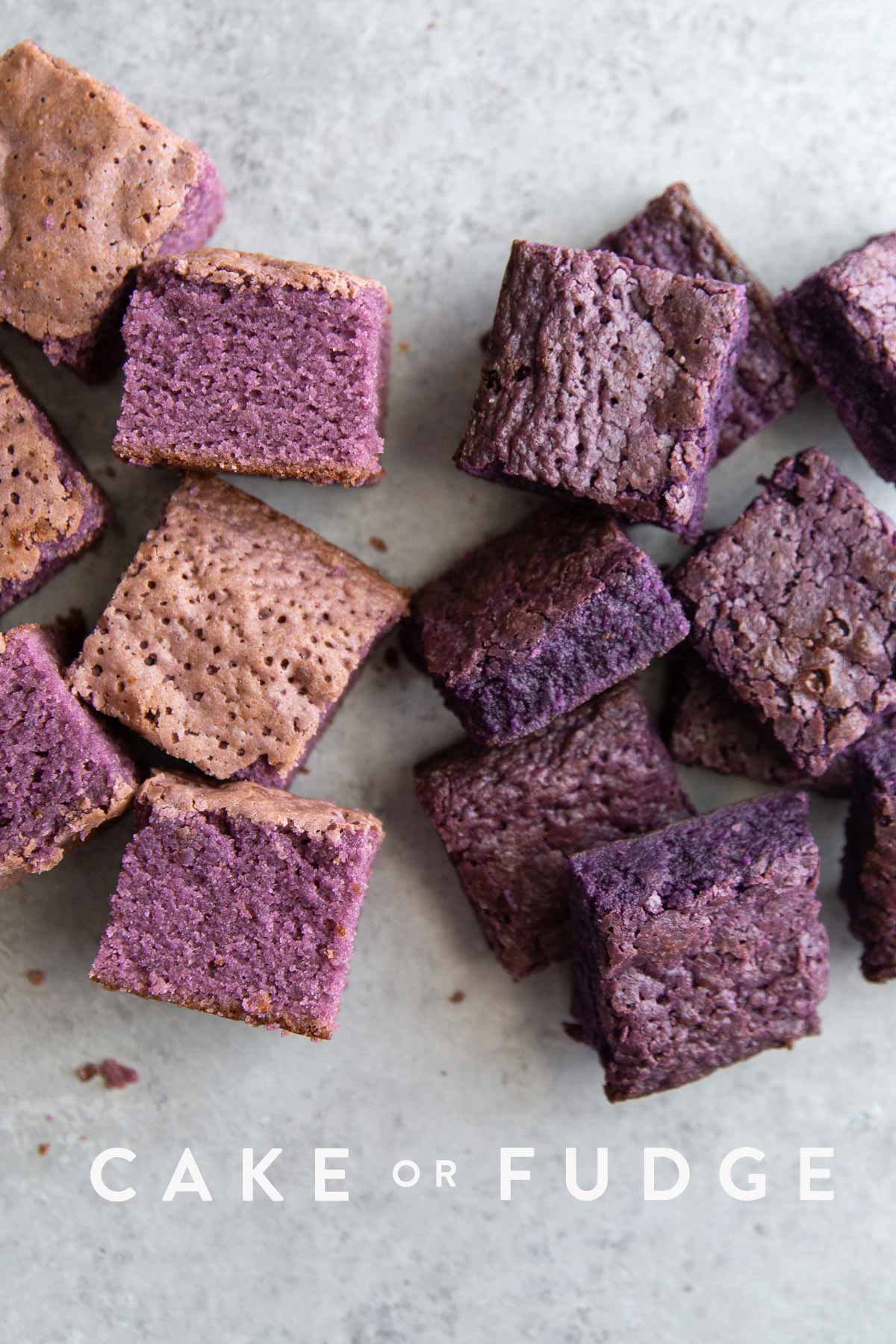 airy cake ube brownies versus dense fudge ube brownies.