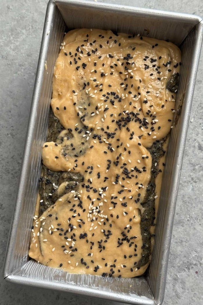 sprinkle sesame seeds over batter before baking.
