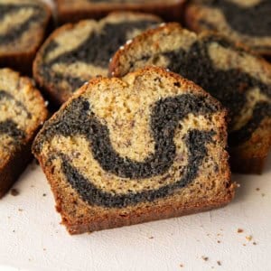 black sesame banana bread slice.