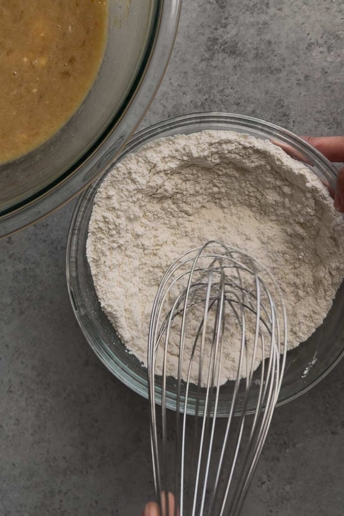 whisk dry ingredients in separate bowl.