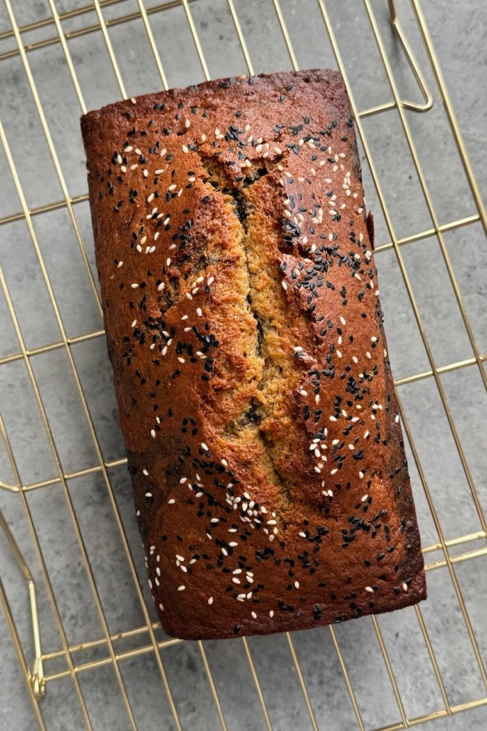 cool banana bread on wire rack.