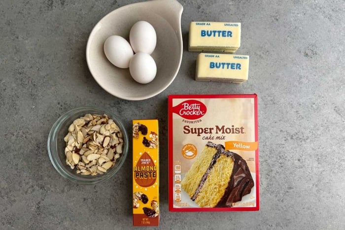 ingredients needed for almond croissant cookies using box cake mix.
