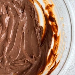 chocolate pastry cream in glass bowl.