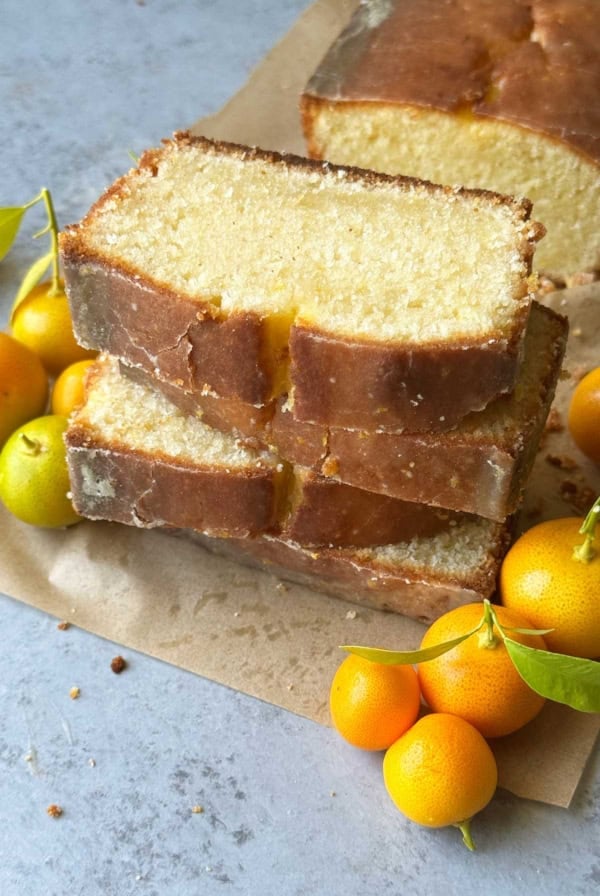 slices of calamansi pound cake stacked.