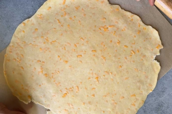 rolled out all butter cheddar pie dough.