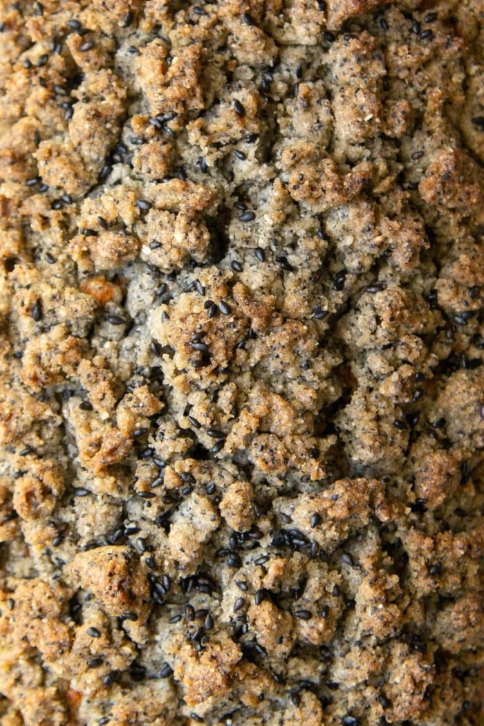 close up of black sesame crumble.